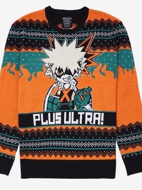 Boxlunch My Hero Academia Bakugo Plus Ultra Holiday Sweater | NWOT | Sz L